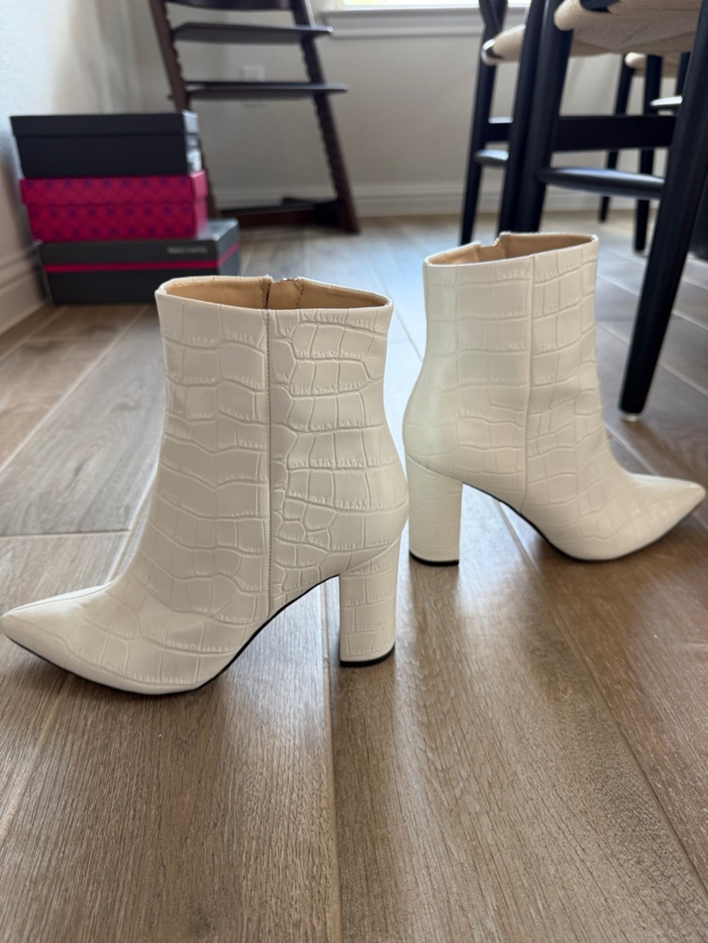 Marc Fisher White Croc-Embossed Pointed Toe Booties - Picture 4 of 9